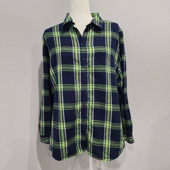 Lady 12 Womens Flannel Shirt Size XL Blue & Green Plaid Button Up Long Sleeves - Picture 1 of 10